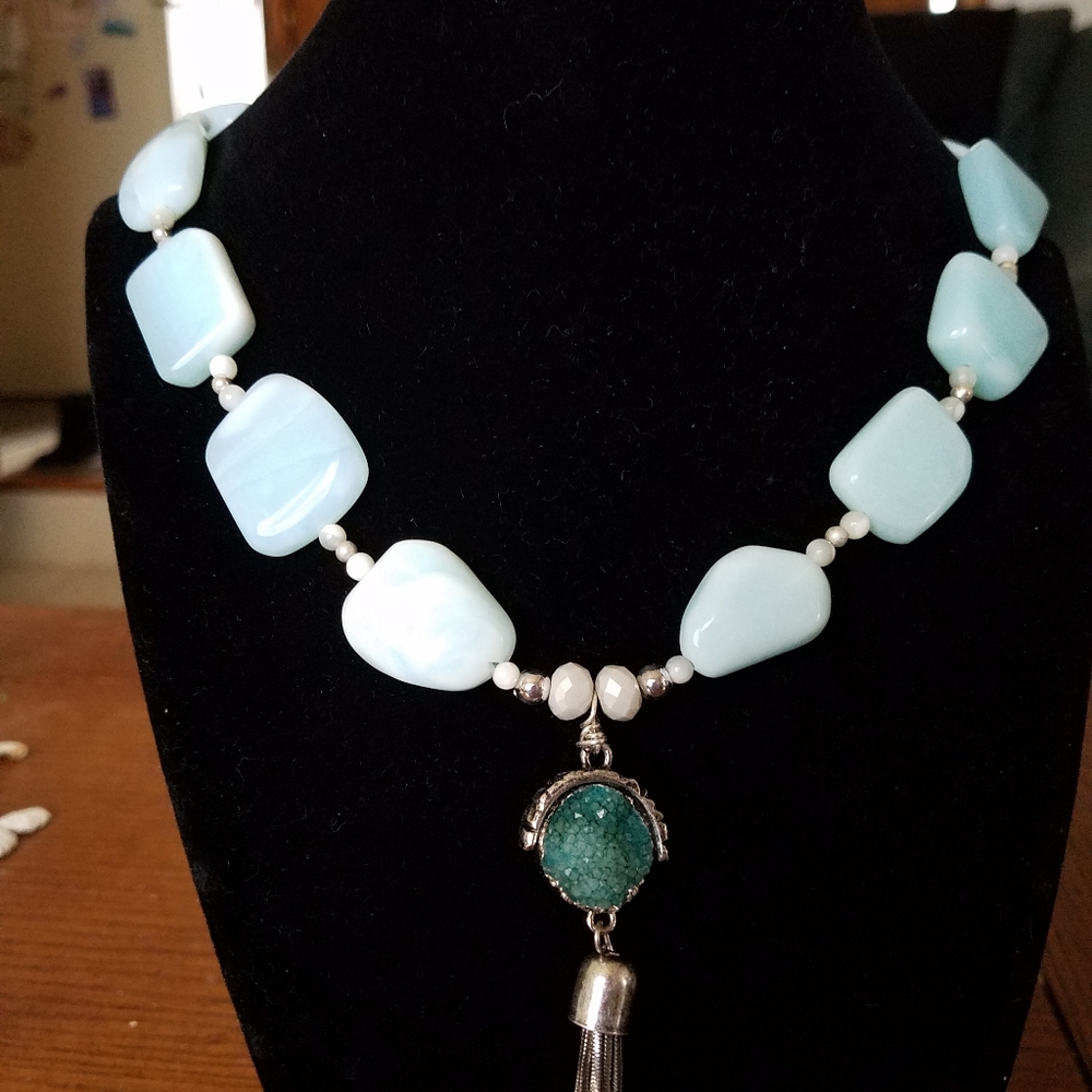 NWOT - Handmade Blue Perivian Opal beaded Necklace